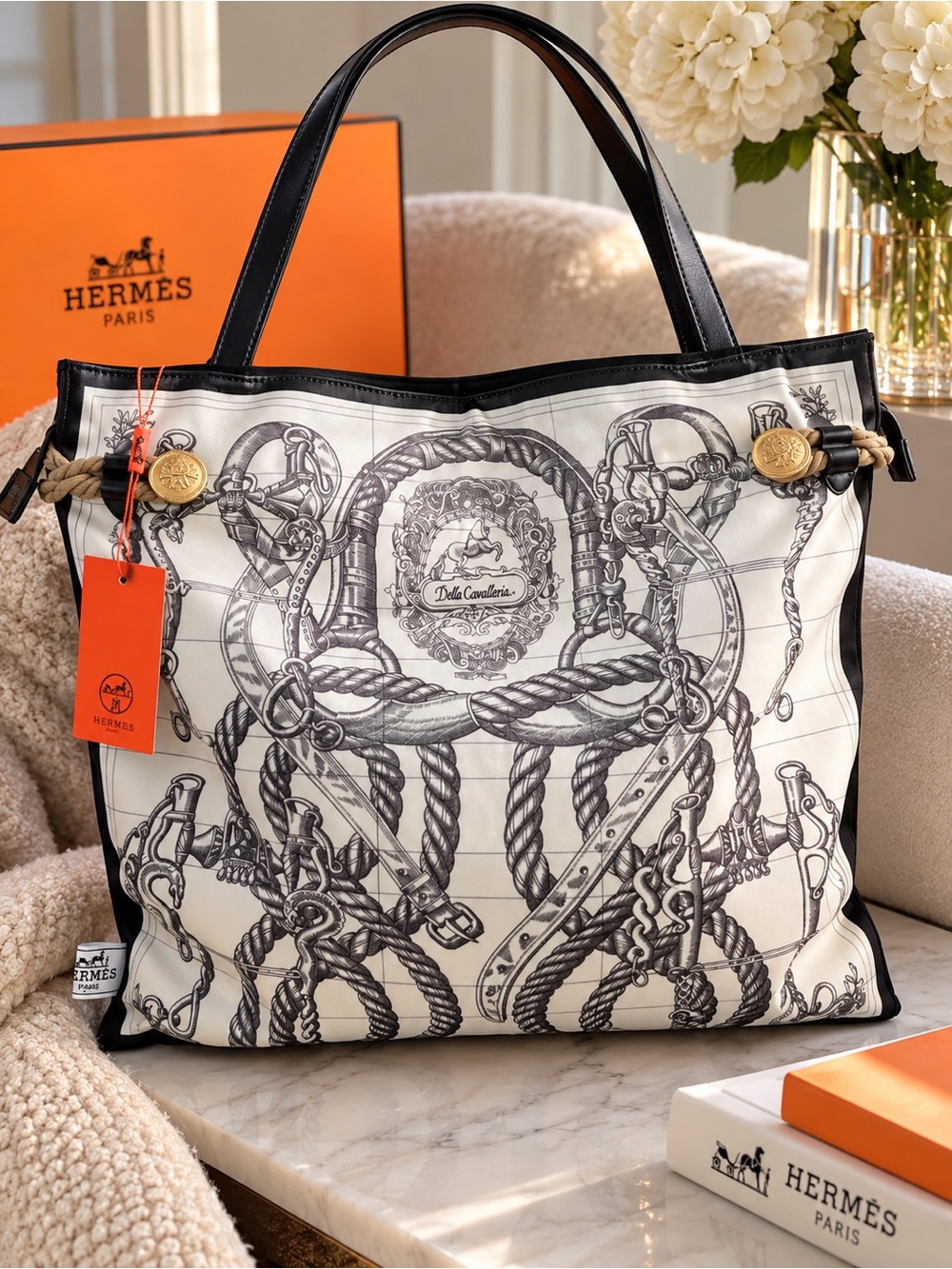 NWT Equestrian Print Tote Bag – White & Black | Gift With Purchase